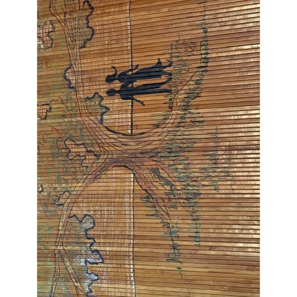 Vintage Bamboo Wall Hanging or rug With Nature Scene rectangle tree people READ - Picture 7 of 13